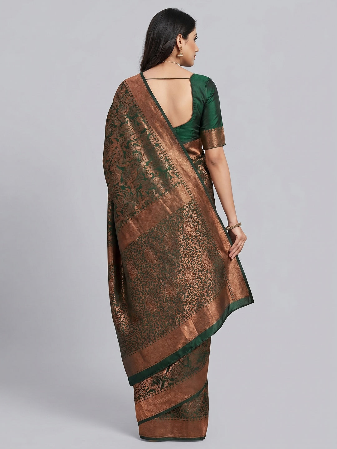 Dark Rama Woven Jacquard Saree - Image 3
