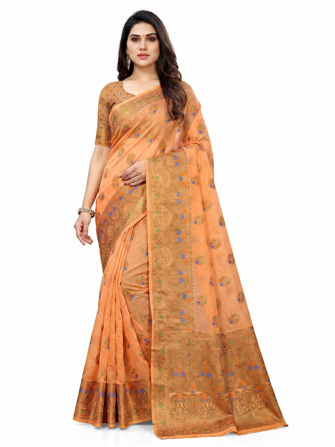 Peach Woven Organza Saree - Image 1