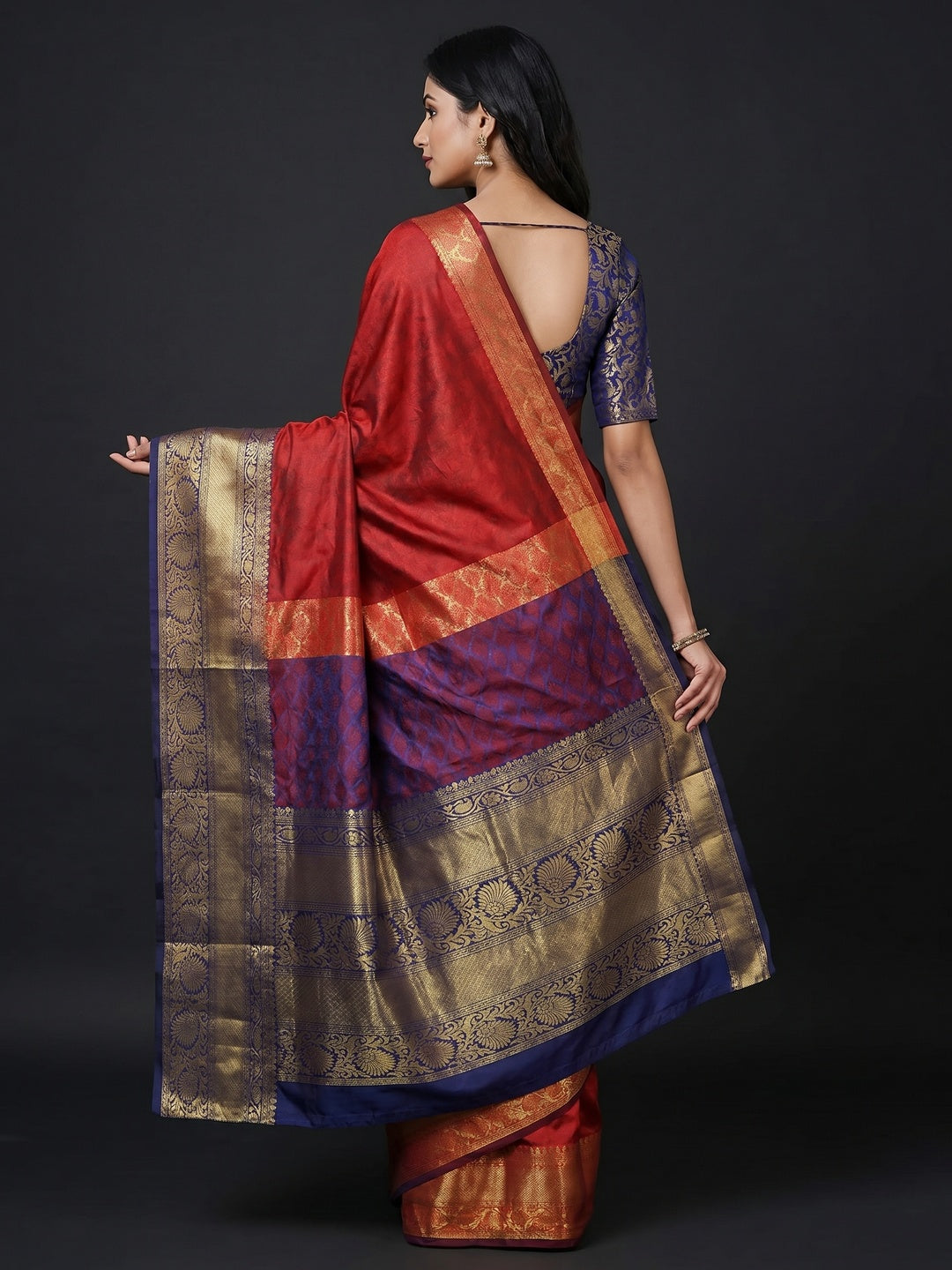 Red Woven Cotton Silk Saree - Image 3