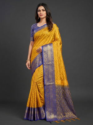 Mustard Woven Cotton Silk Saree - Image 1
