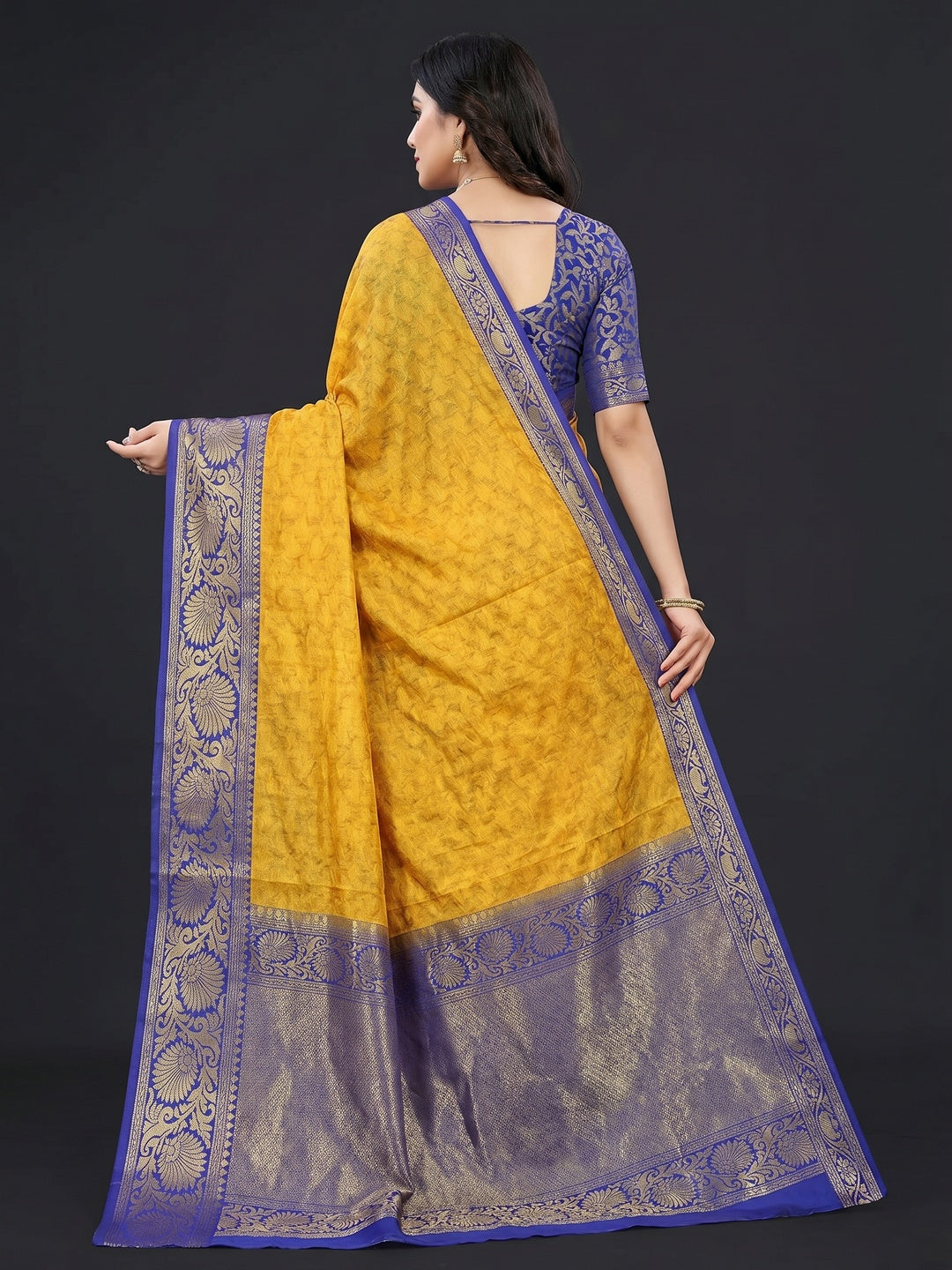Mustard Woven Cotton Silk Saree - Image 3