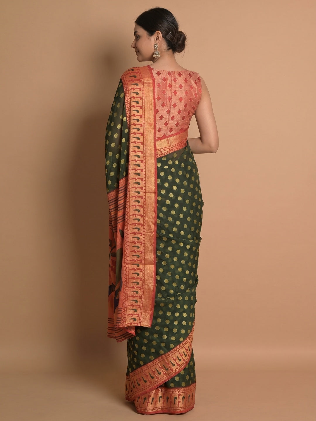 Green Woven Brasso Saree - Image 2