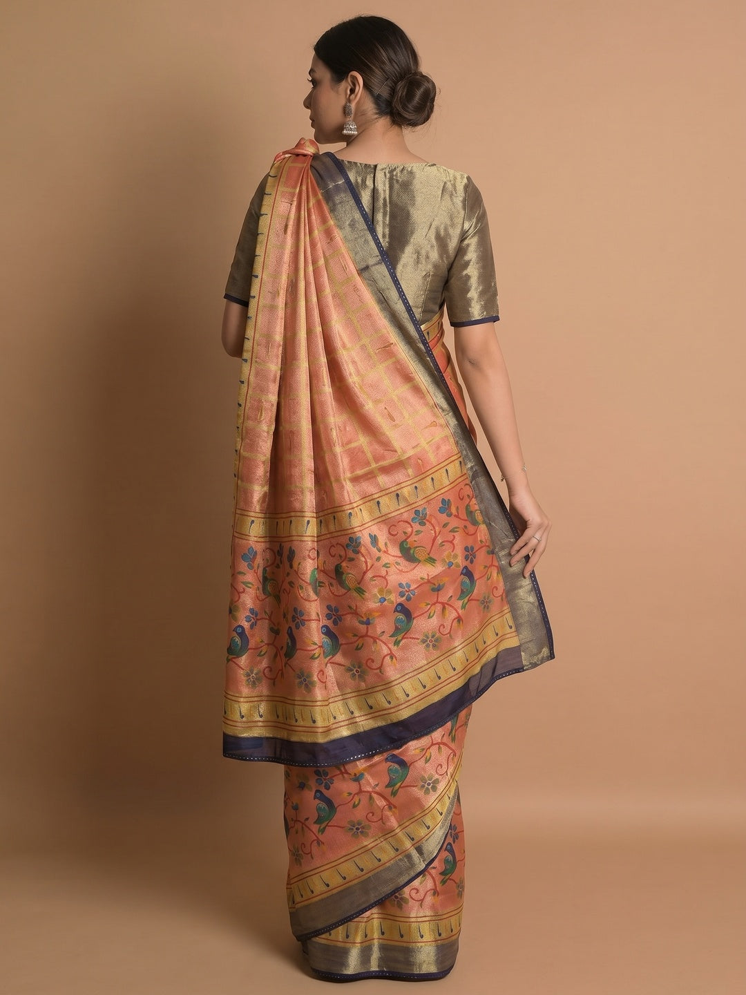 Peach Woven Brasso Saree - Image 1