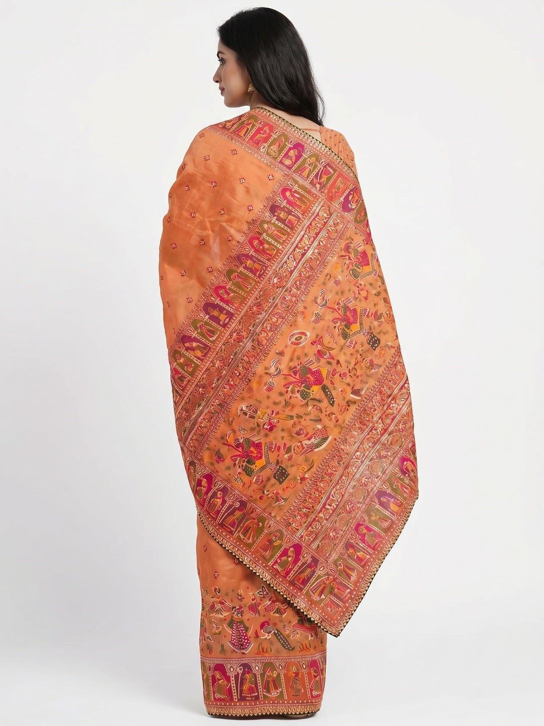 Orange Kalamkari Woven Chanderi Saree - Image 2