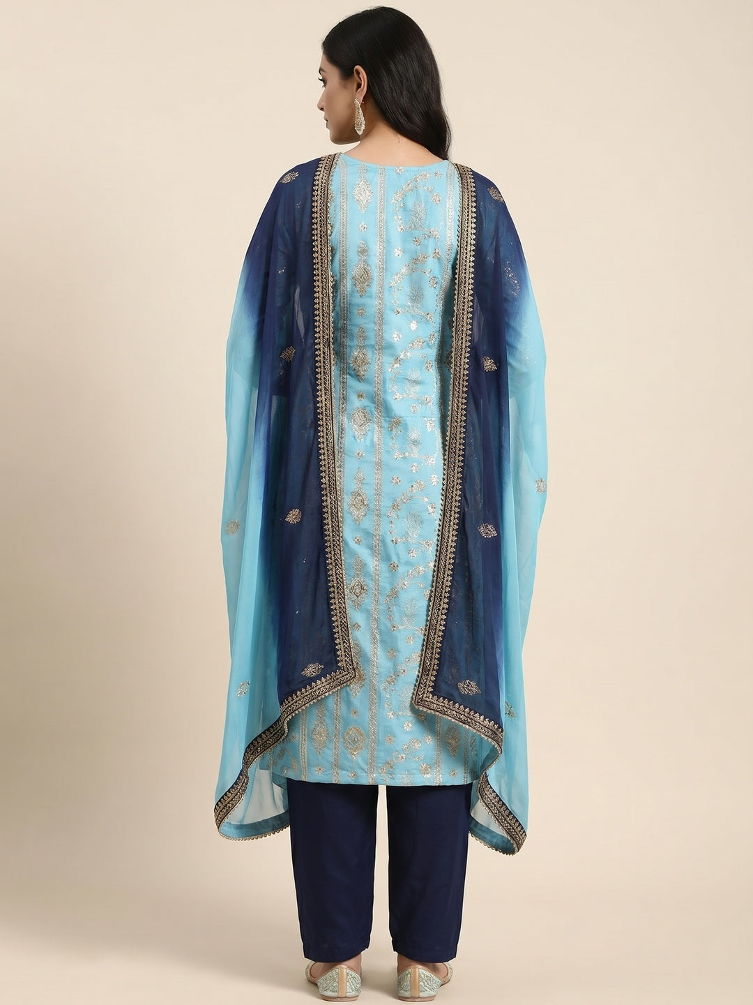 Sky Blue Woven Jacquard Dress Material - Image 3
