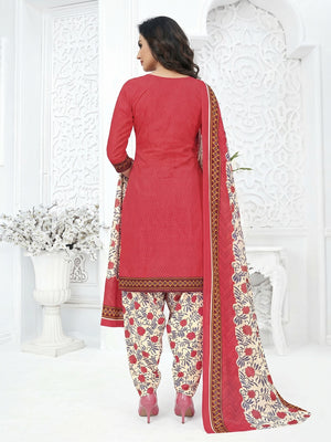 Pink Printed Pure Cotton Stitched Patiala Suit - Image 1