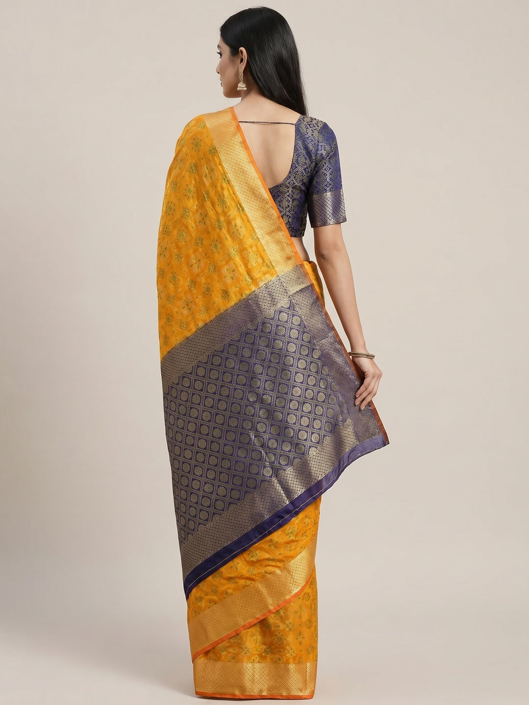 Mustard-Yellow Woven Patola Art Silk Saree - Image 3
