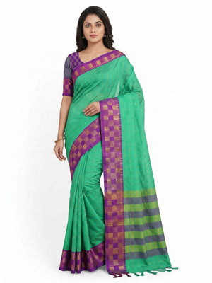 Rama Green Woven Cotton Silk Saree - Image 1
