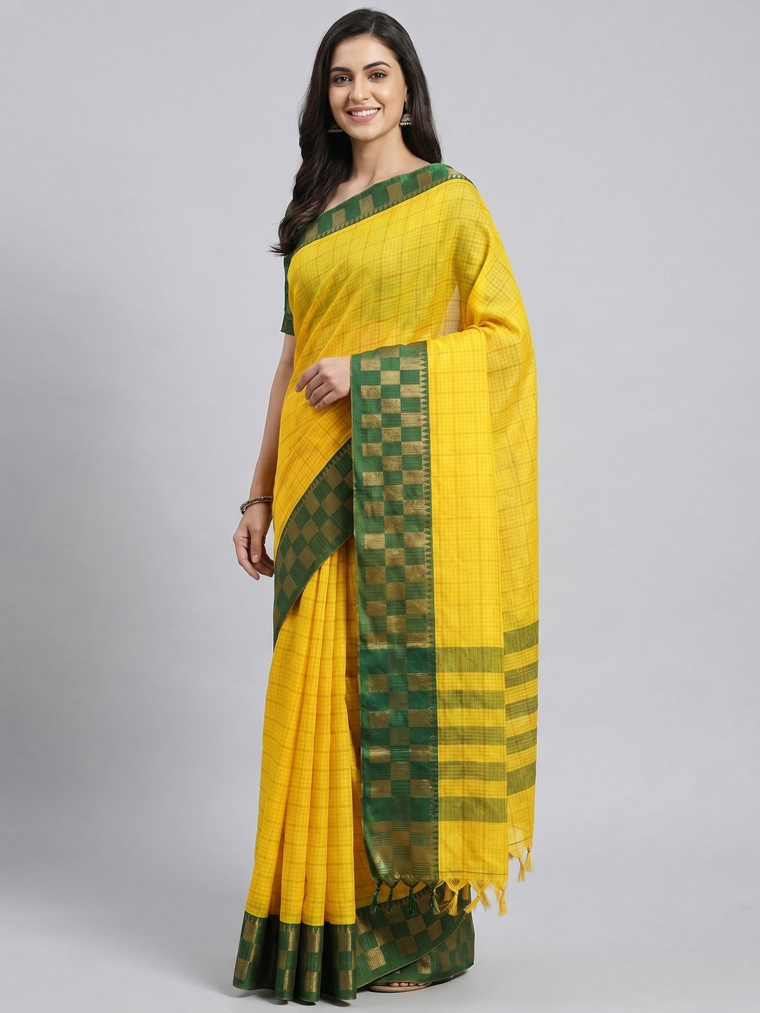 Yellow Woven Cotton Silk Saree - Image 1