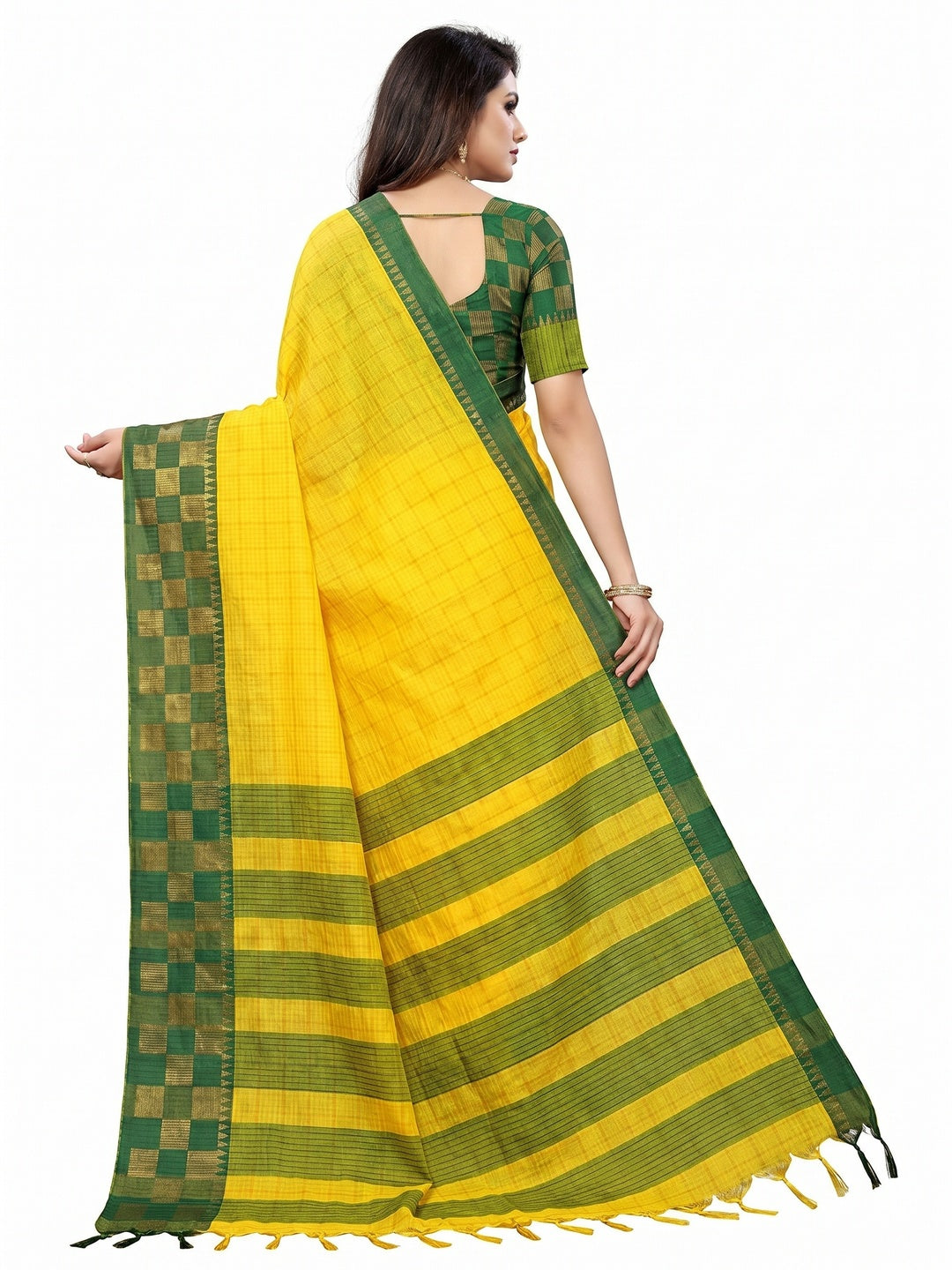 Yellow Woven Cotton Silk Saree - Image 2