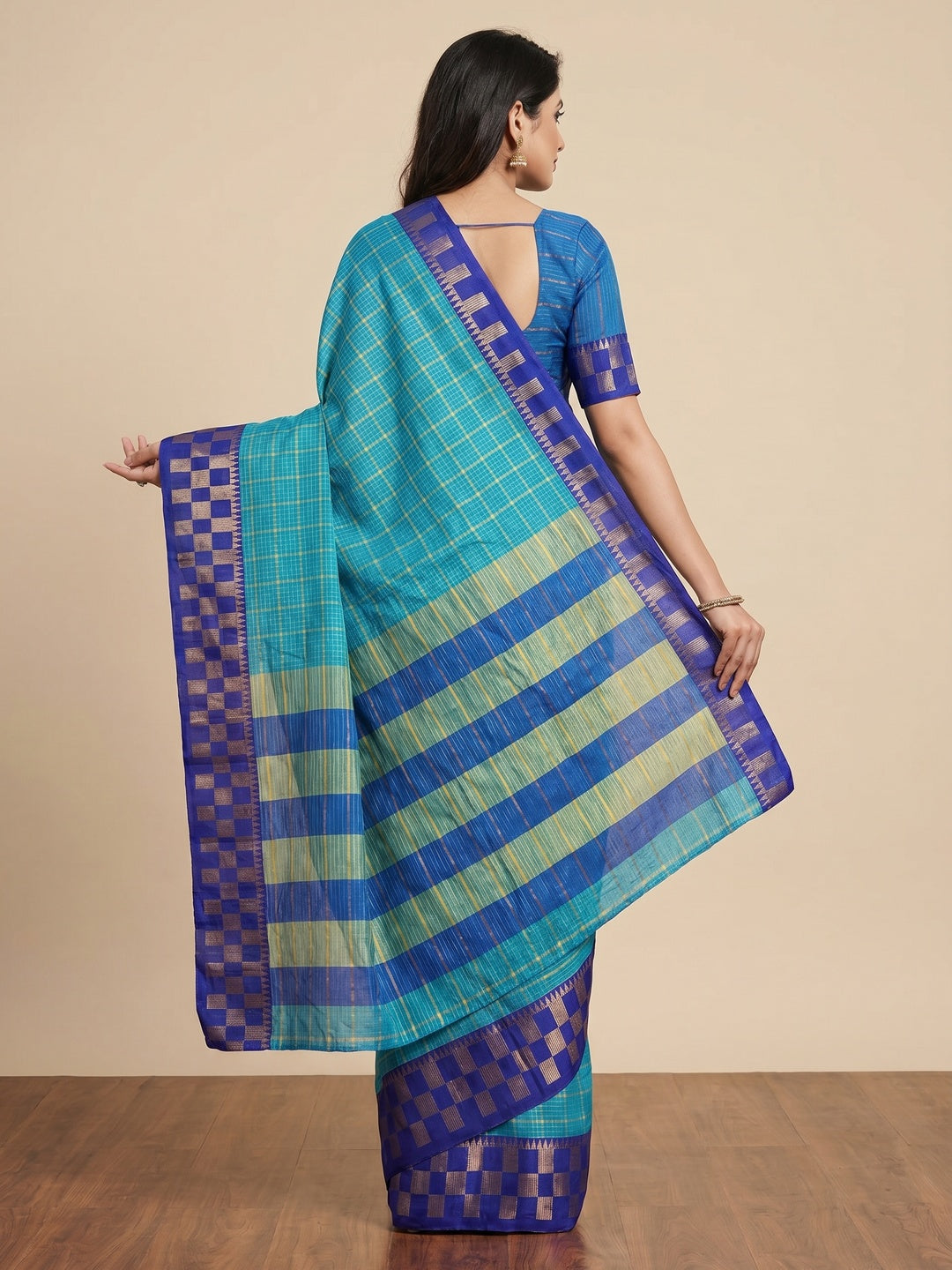 Blue Woven Cotton Silk Saree - Image 3