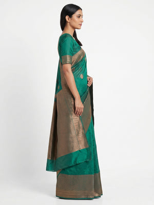 Rama Green Zig Zag Woven Cotton Silk Saree - Image 2