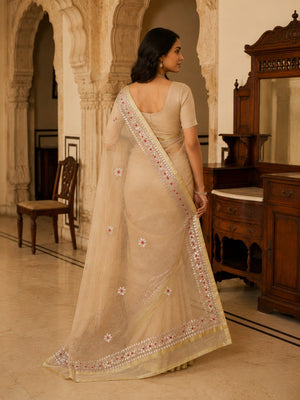 Elegant Cream Kota Doria Saree with Gota Patti & Zari Border - Image 2