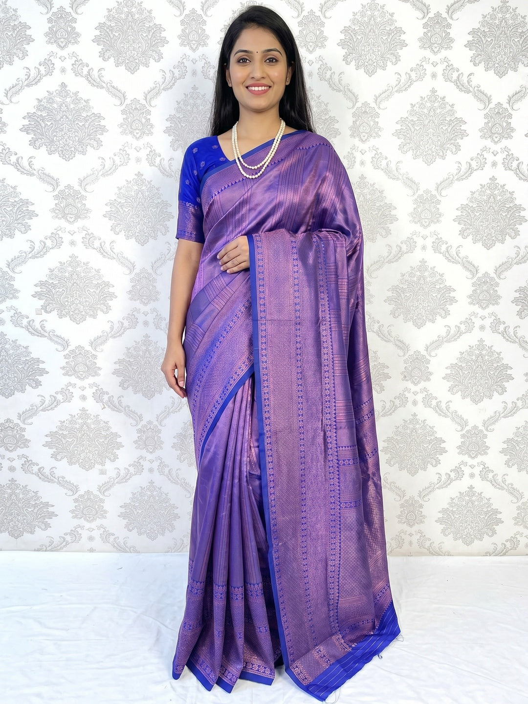 Violet Woven Banarasi Silk Saree - Image 2