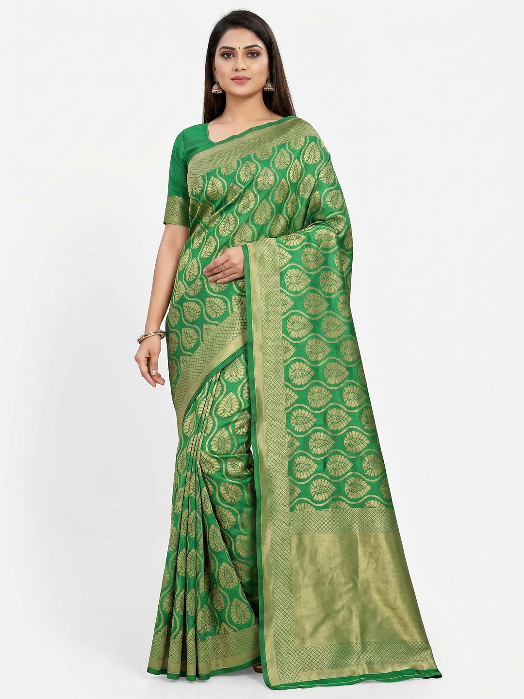 Green Woven Banarasi Silk Saree - Image 2