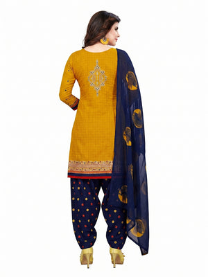 Yellow Printed With Embroidered Crepe Patiala Dress Material - Image 1