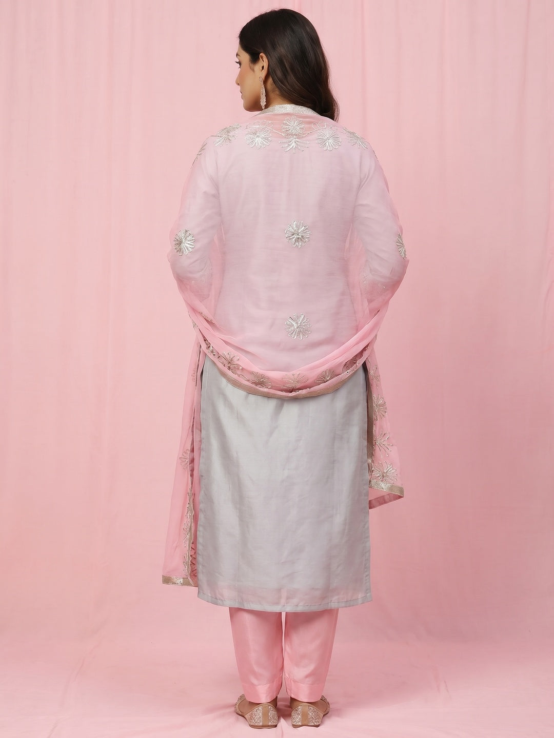 Grey Embellished Chanderi Dress Material - Image 2