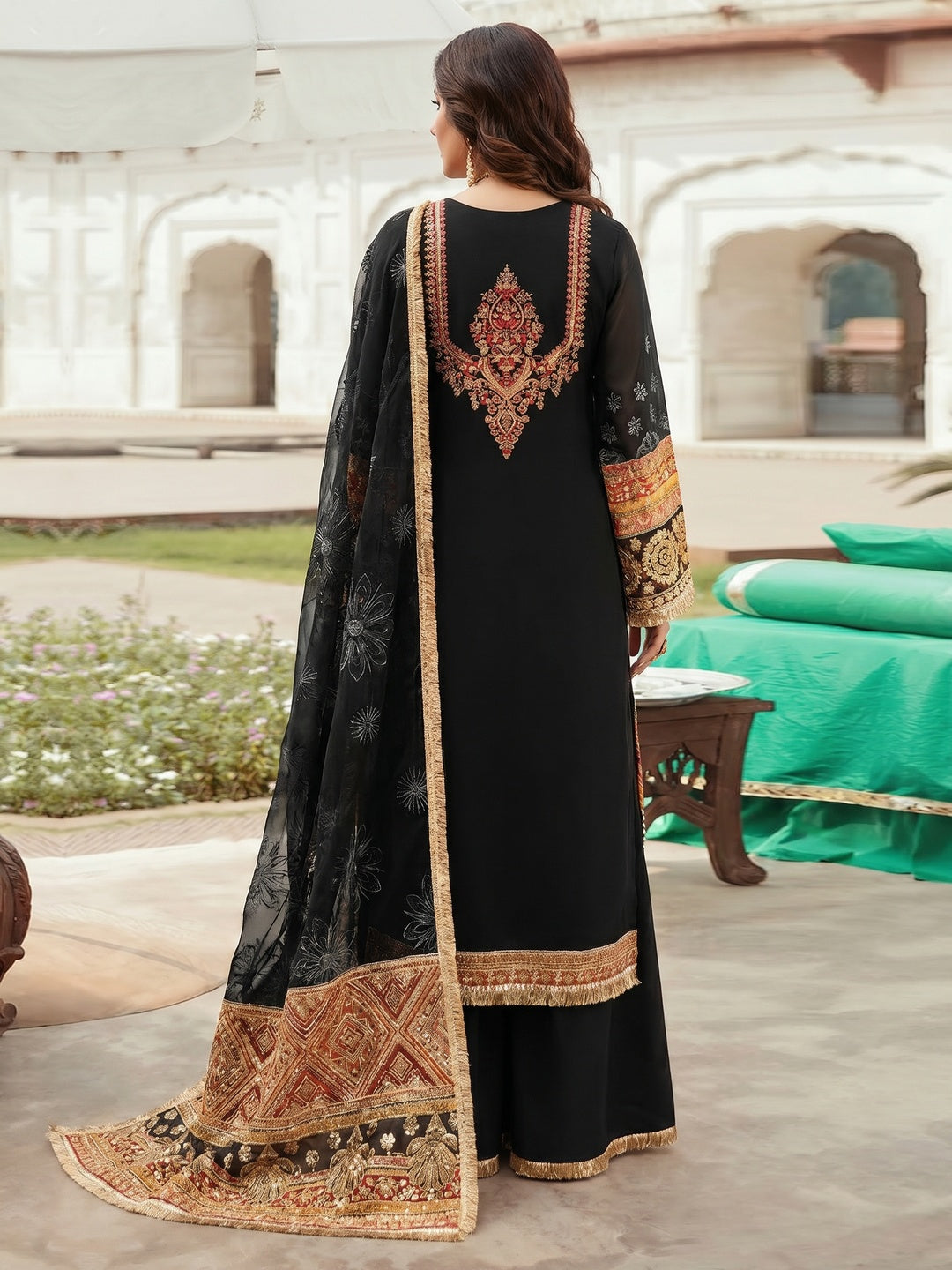 Black Embroidered Georgette Pakistani Suit - Image 2