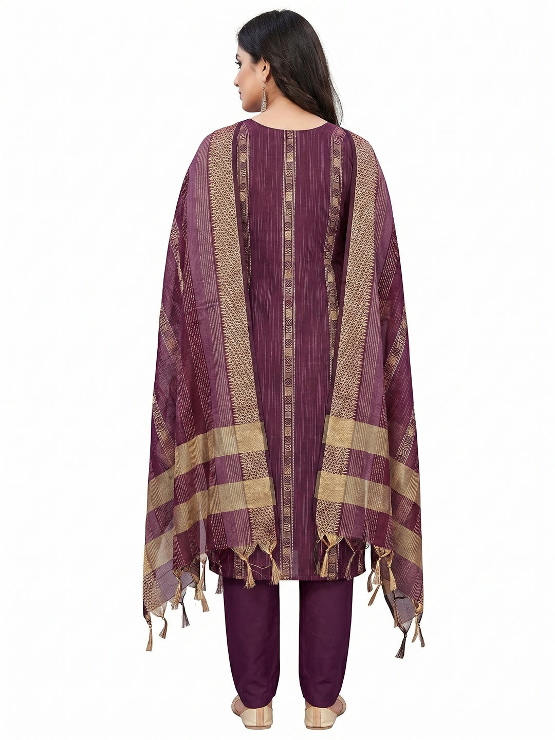 Purple Woven Cotton Blend Dress Material - Image 2