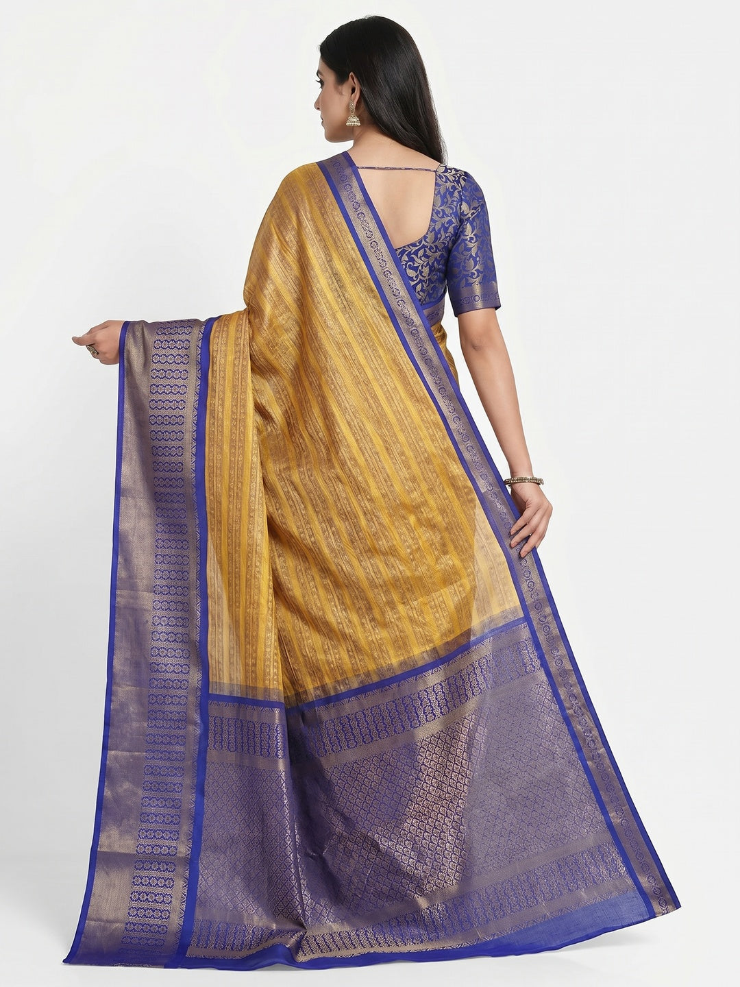 Golden Woven Cotton Silk Saree - Image 2