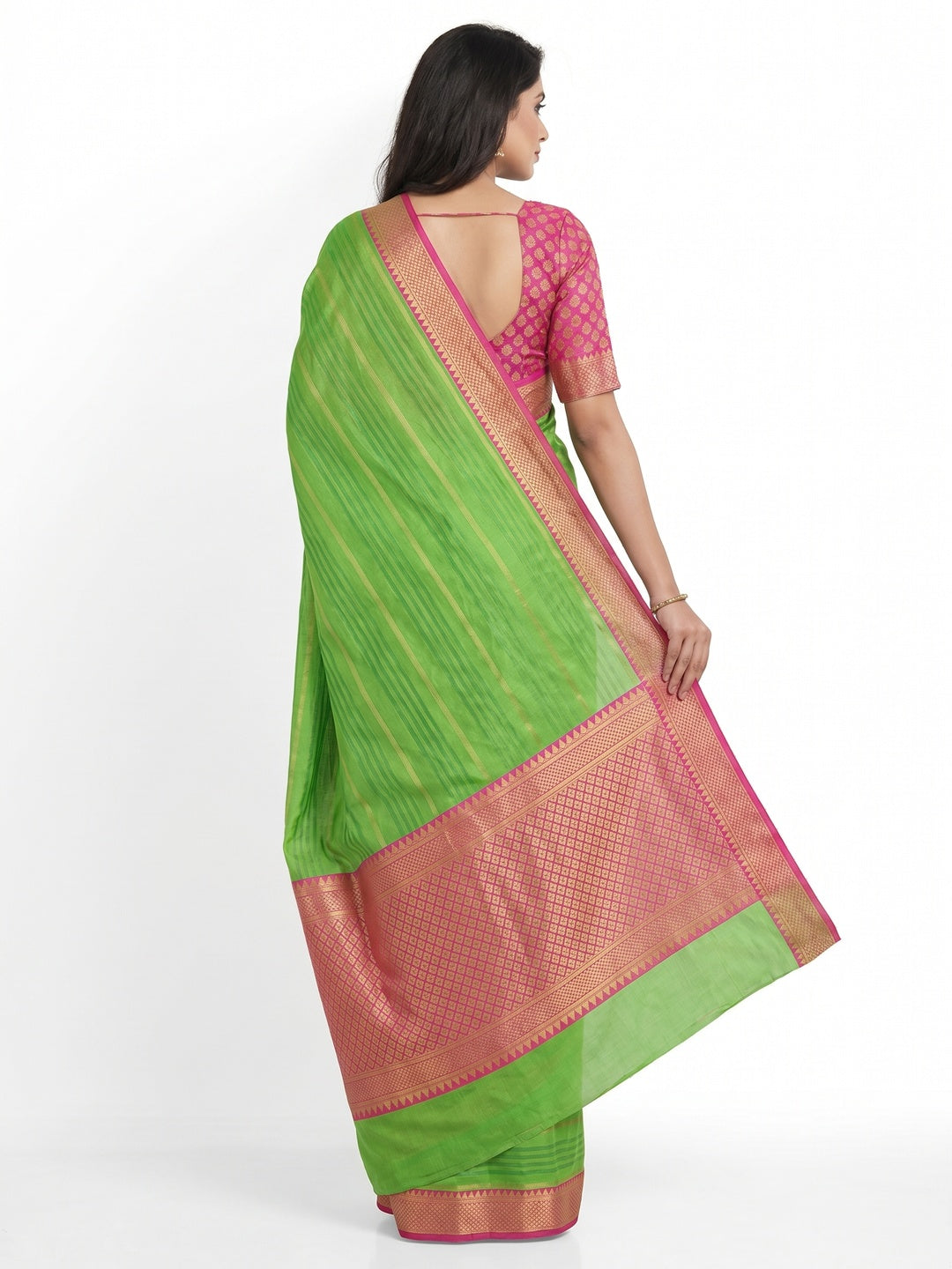 Parrot Green Woven Cotton Silk Saree - Image 2
