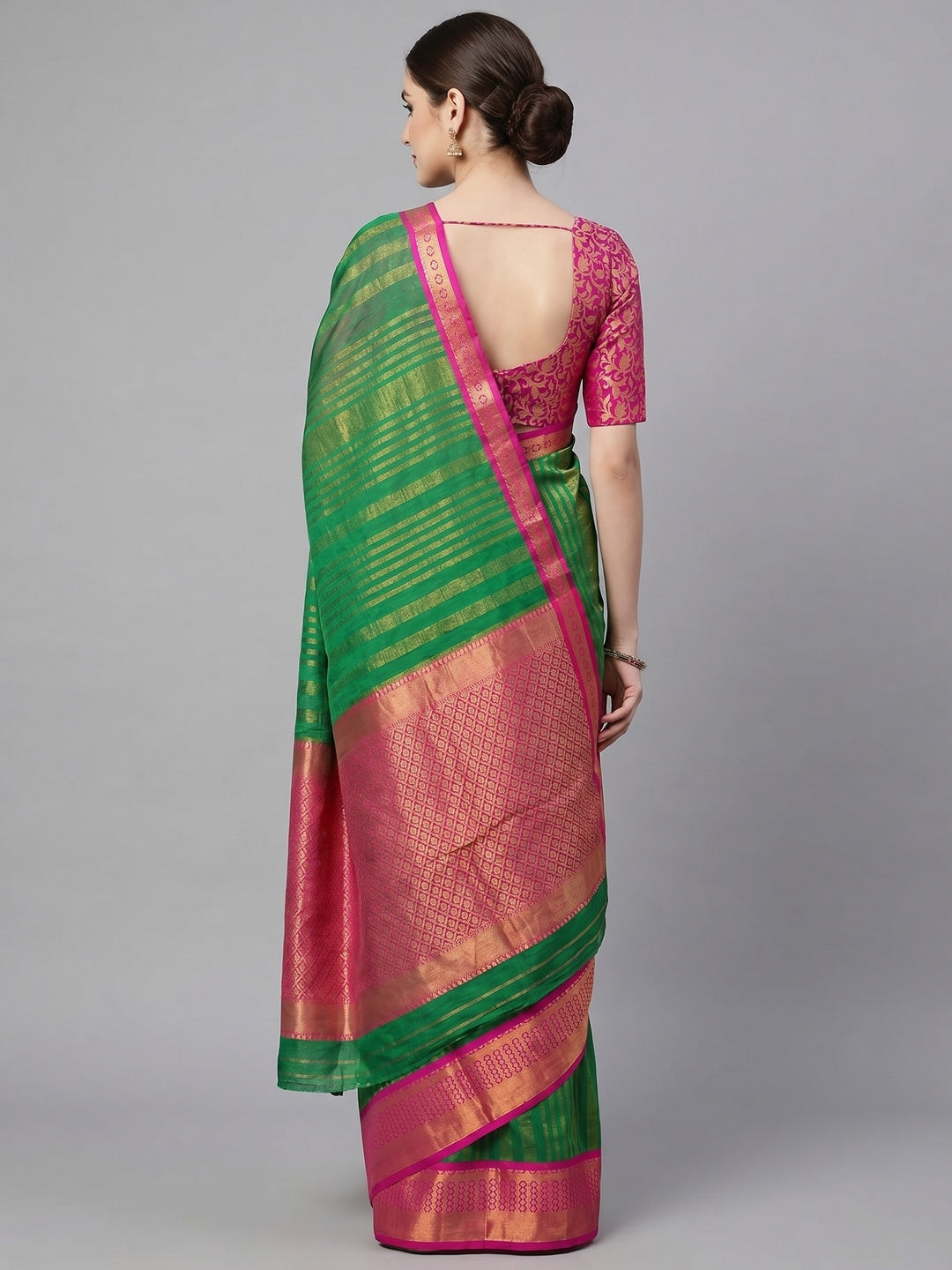 Green Woven Cotton Silk Saree - Image 3