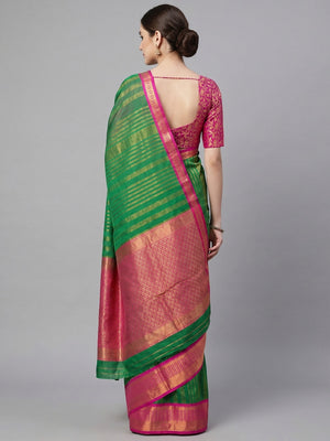 Green Woven Cotton Silk Saree - Image 3