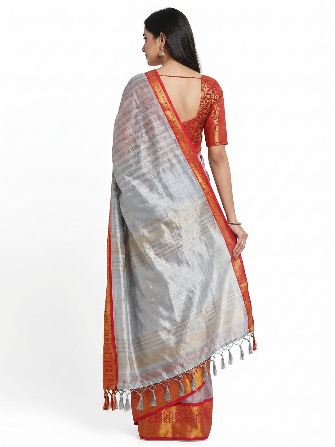 Grey Woven Cotton Silk Saree - Image 2