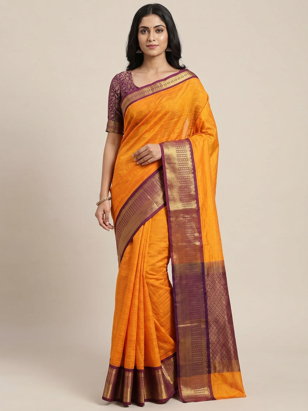 Orange Woven Cotton Silk Saree - Image 1