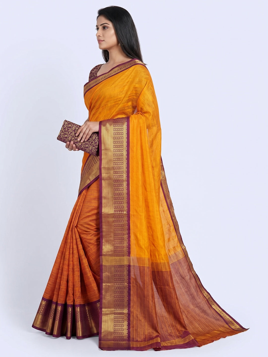 Orange Woven Cotton Silk Saree - Image 3