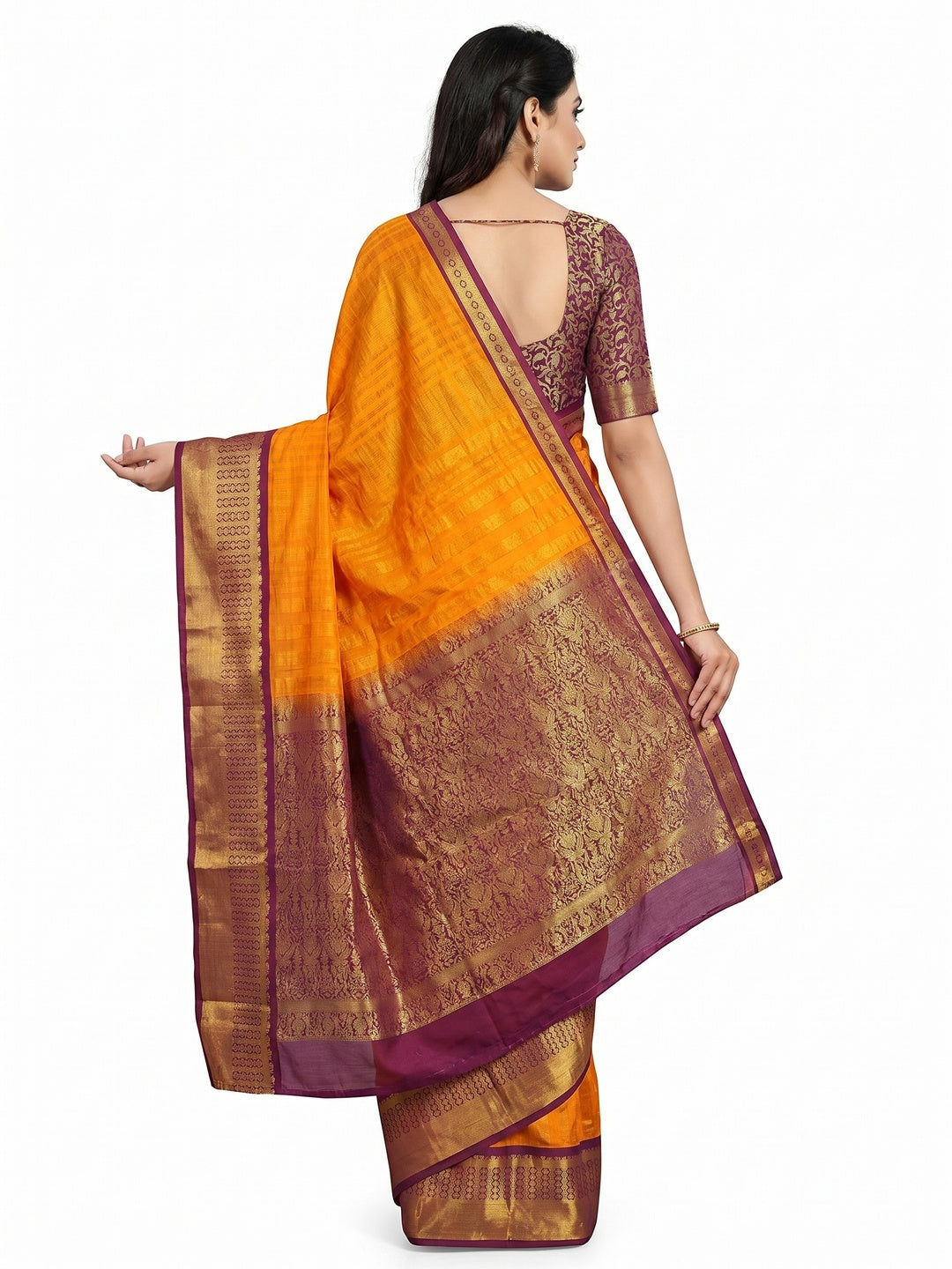 Orange Woven Cotton Silk Saree - Image 2
