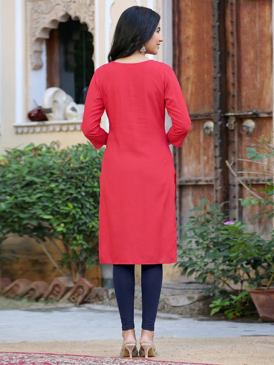 Pink Embroidered Rayon Kurti - Image 1