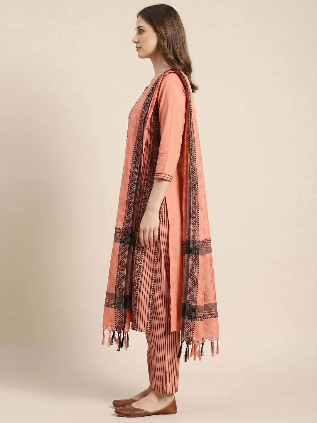 Peach Woven Cotton Blend Dress Material - Image 3