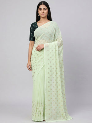 Green Embellished Work Georgette Saree - Image 1