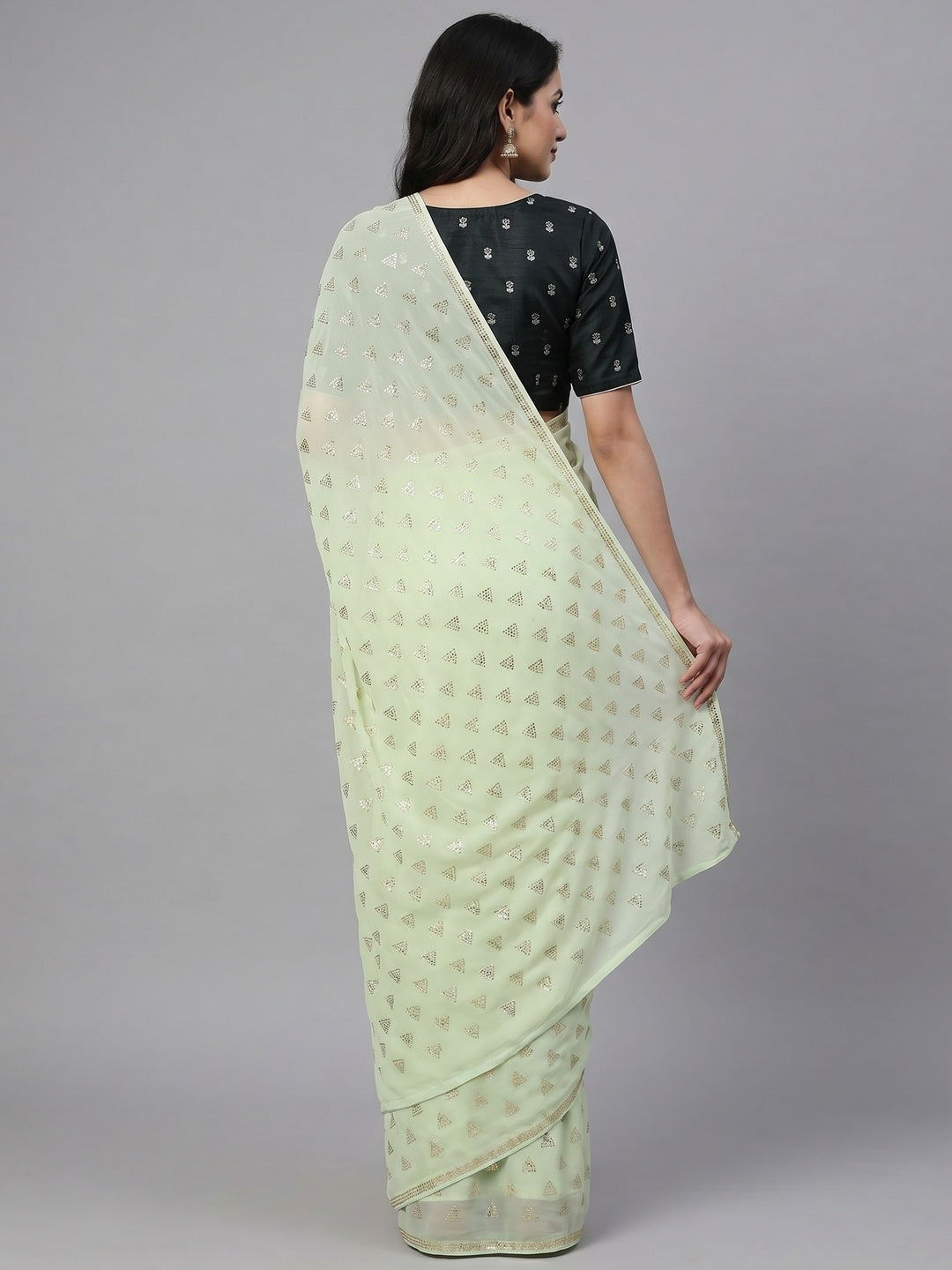 Green Embellished Work Georgette Saree - Image 3