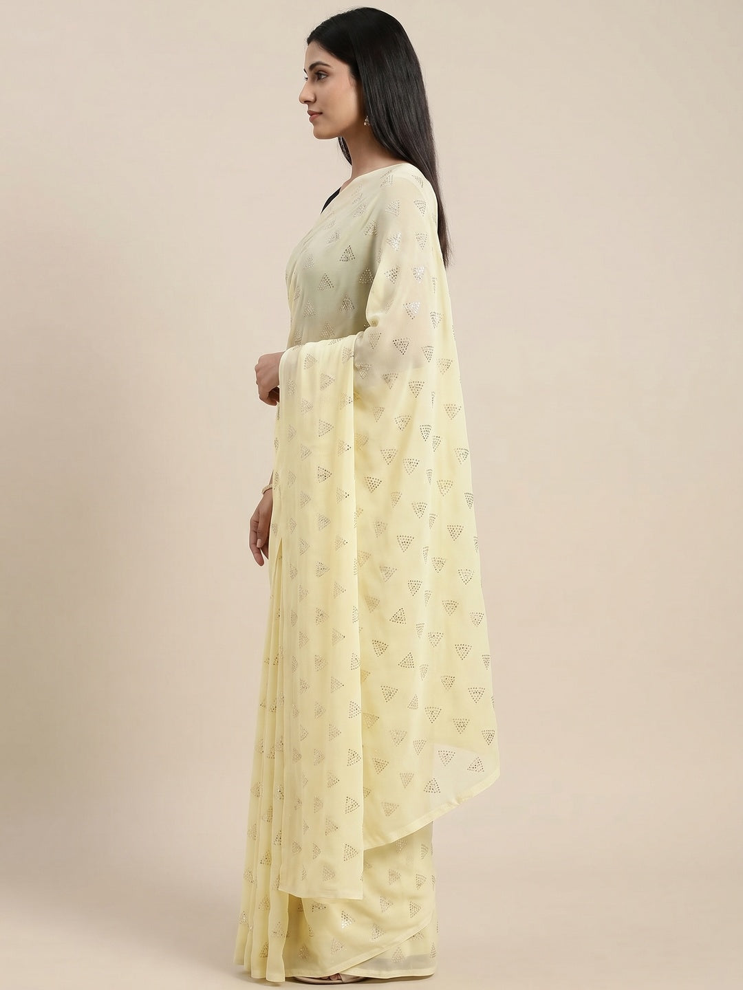 Light Yellow Embellished Work Georgette Saree - Image 4