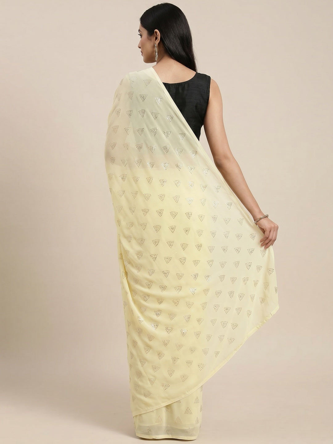 Light Yellow Embellished Work Georgette Saree - Image 3