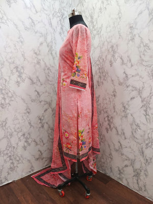 Pink Floral Digital Printed Muslin Dress Material - Image 1