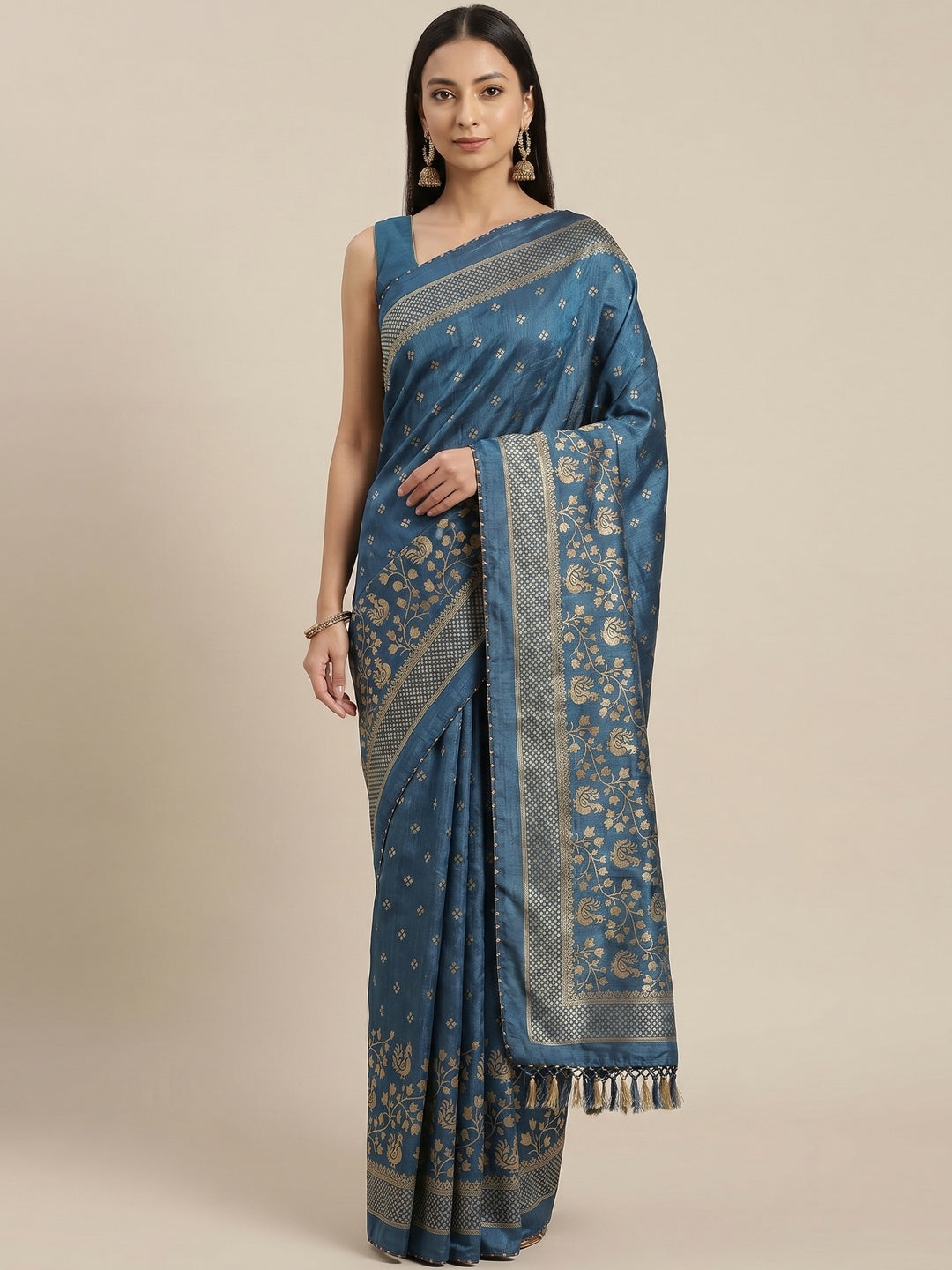 Blue Woven Vichitra Silk Saree - Image 1