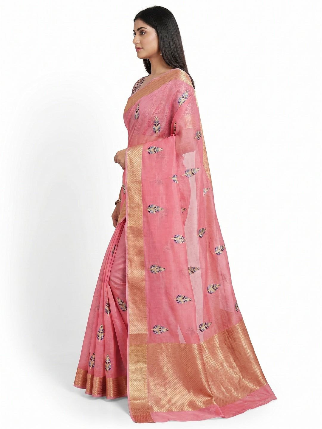 Pink Woven Art Silk Saree With Tassels - Image 3