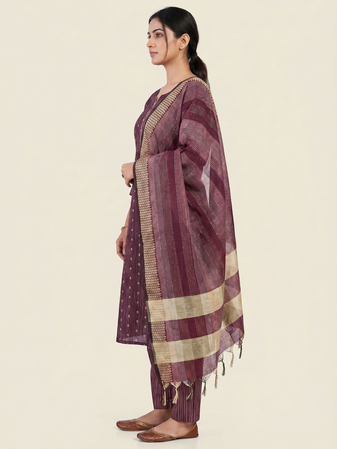 Wine Woven Cotton Blend Dress Material - Image 3