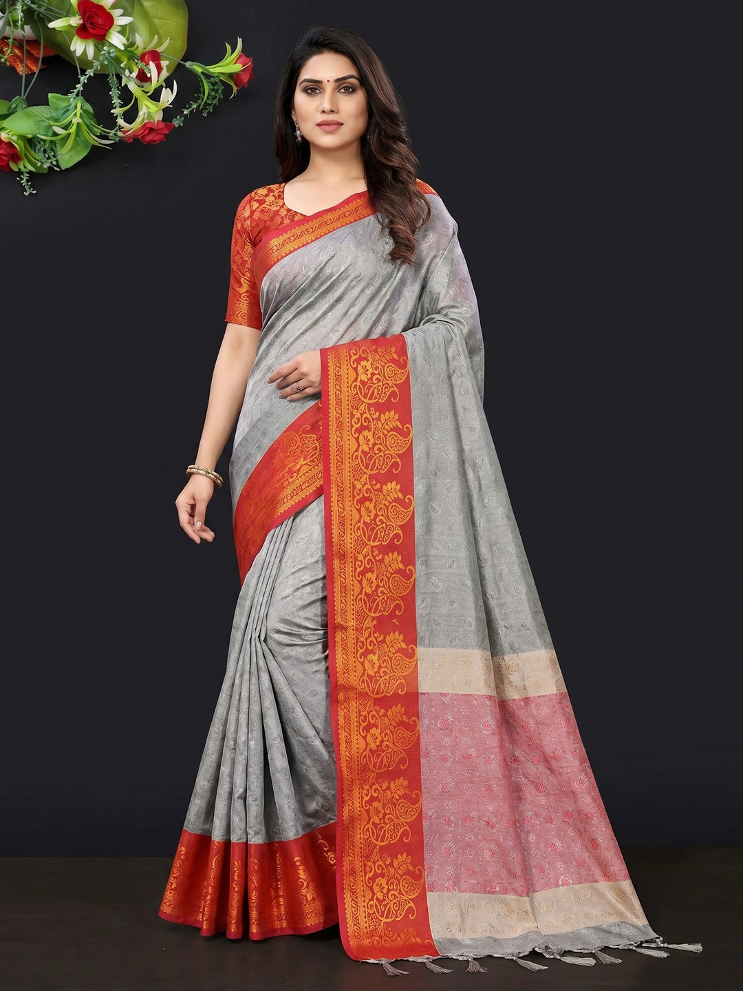 Grey Woven Cotton Silk Saree - Image 1