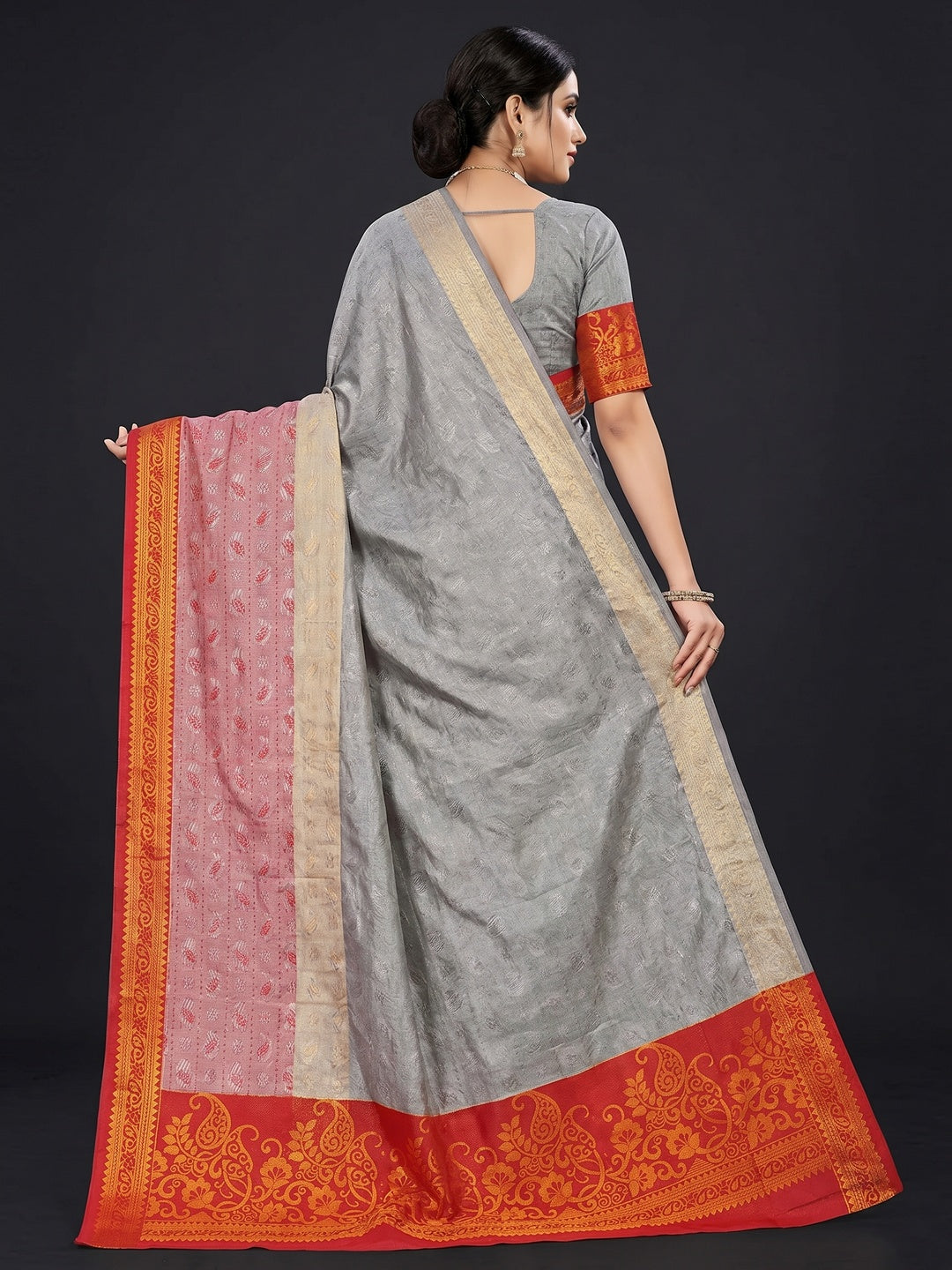 Grey Woven Cotton Silk Saree - Image 2