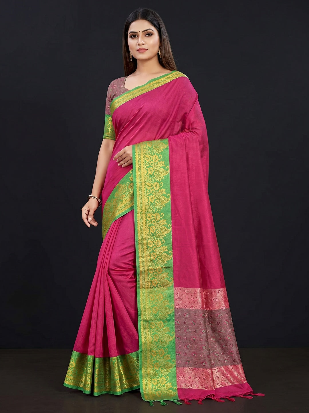 Pink Woven Cotton Silk Saree - Image 1