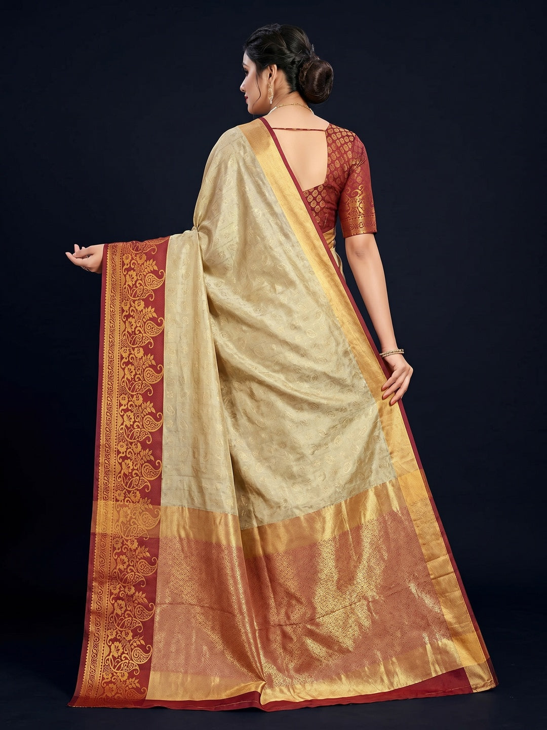 Chikoo Woven Cotton Silk Saree - Image 3