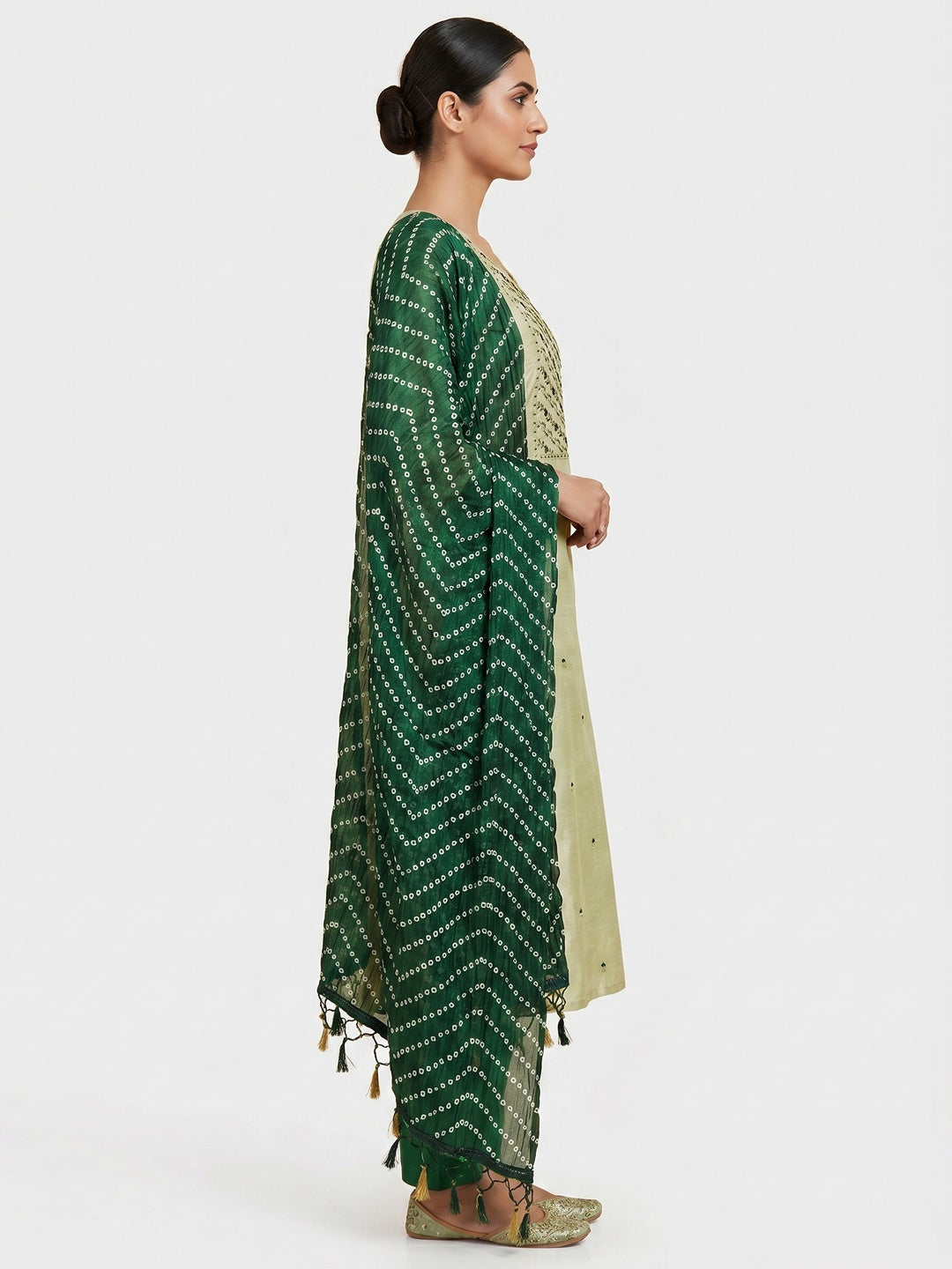 Pista Green Embroidered Raw Silk Dress Material - Image 2