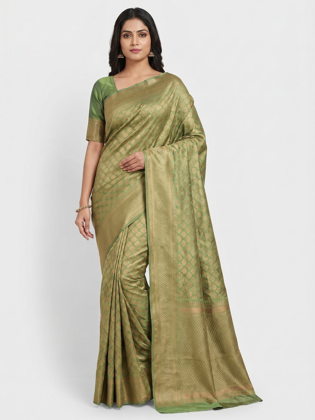 Green Woven Banarasi Silk Saree - Image 1