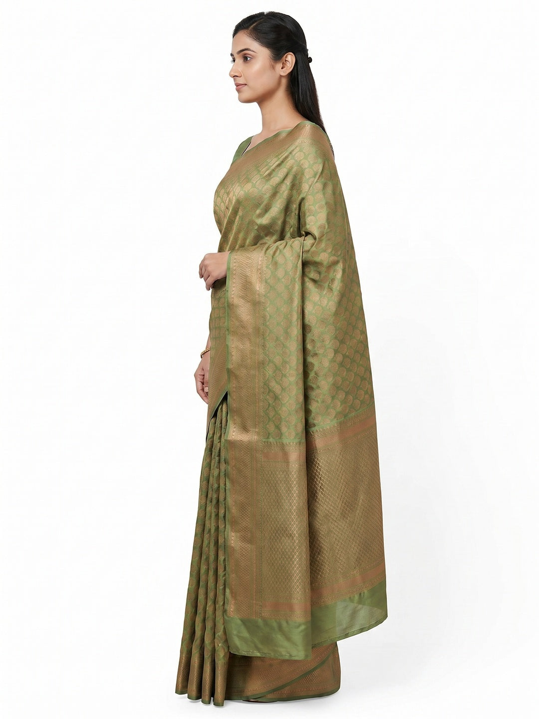 Green Woven Banarasi Silk Saree - Image 2