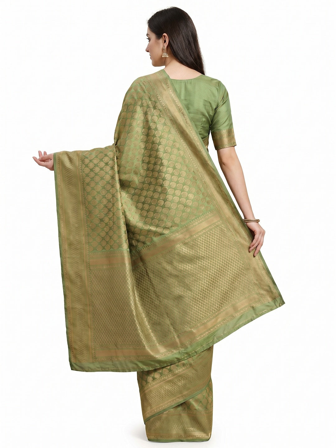 Green Woven Banarasi Silk Saree - Image 3