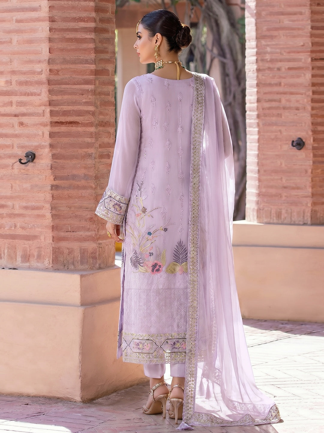 Lavender Embroidered Georgette Pakistani Suit - Image 1